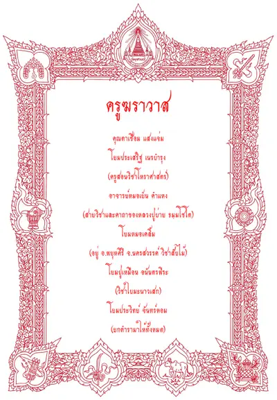 ตราตั้งรายนามครูบูรพาจารย์และครูบาอาจารย์ของหลวงพ่ออิฏฐ์ ภทฺทจาโร วัดจุฬามณี (กรอบแดง)