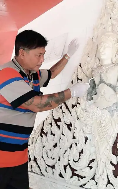 งานศิลป์ปูนปั้นวิหารพระพุทธโสภิตมุณี วัดจุฬามณี อำเภออัมพวา จังหวัดสมุทรสงคราม