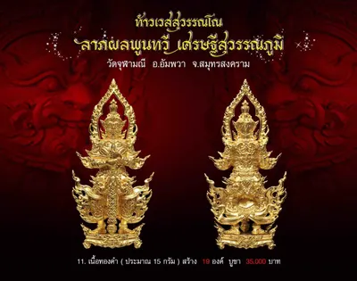 ท้าวเวสสุวรรณโณ รุ่นลาภผลพูนทวี เศรษฐีสุวรรณภูมิ วัดจุฬามณี ปี ๒๕๖๒ — ภาพถ่ายพระบูชา เหรียญ รูปหล่อลอยองค์ กระบอง ผ้ายันต์ และรายการจัดสร้าง
