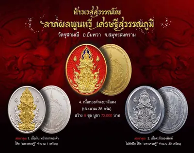 ท้าวเวสสุวรรณโณ รุ่นลาภผลพูนทวี เศรษฐีสุวรรณภูมิ วัดจุฬามณี ปี ๒๕๖๒ — ภาพถ่ายพระบูชา เหรียญ รูปหล่อลอยองค์ กระบอง ผ้ายันต์ และรายการจัดสร้าง