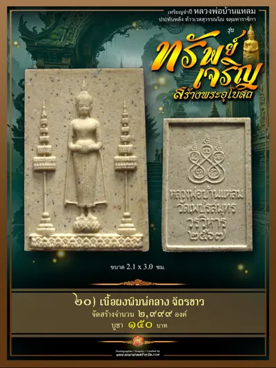 เหรียญจำปีหลวงพ่อบ้านแหลม ประทับหลังท้าวเวสสุวรรณโณ รุ่นทรัพย์เจริญ วัดเพชรสมุทรวรวิหาร–วัดจุฬามณี ปี ๒๕๖๖ — ภาพถ่ายเหรียญเนื้อต่างๆ พระผงสมเด็จ และรายการจัดสร้าง