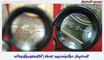 ส่องเส้นจากตาไก่ ของแท้ (ซ้าย) เส้นแตกเล็ก กับของปลอม (ขวา) เส้นใหญ่