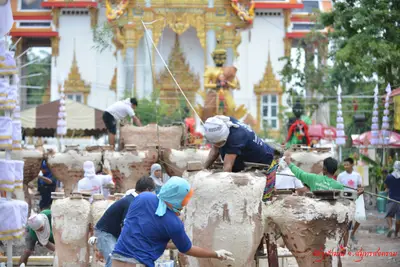 ประมวลภาพพิธีเททองหล่อองค์ท้าวเวสสุวรรณ ๗ องค์ วัดจุฬามณี ปี ๒๕๖๒